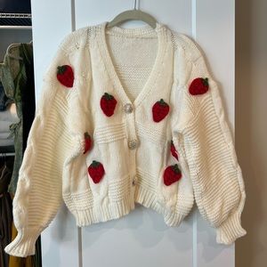 White strawberry knit sweater